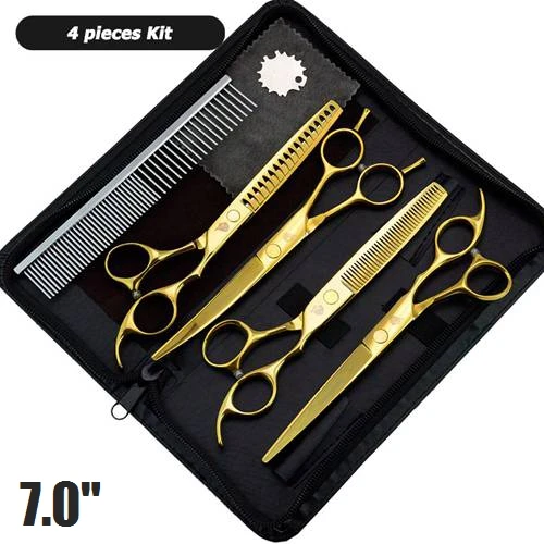 gold kit Univinlions " ножницы для стрижки собак Ножницы для собак Ножницы Для Стрижки животных и кошек ножницы для утончения собак изогнутые ножницы набор инструментов - Цвет: gold kit