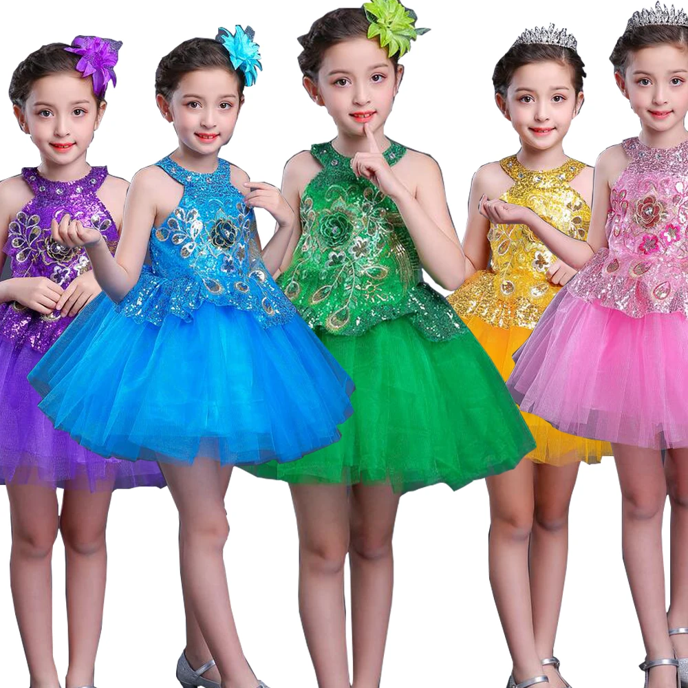 

Платье-пачка с блестками для бальных танцев для девочек, фиолетовое детское платье в стиле джаз, хип-хоп, одежда для сценической вечеринки, к...
