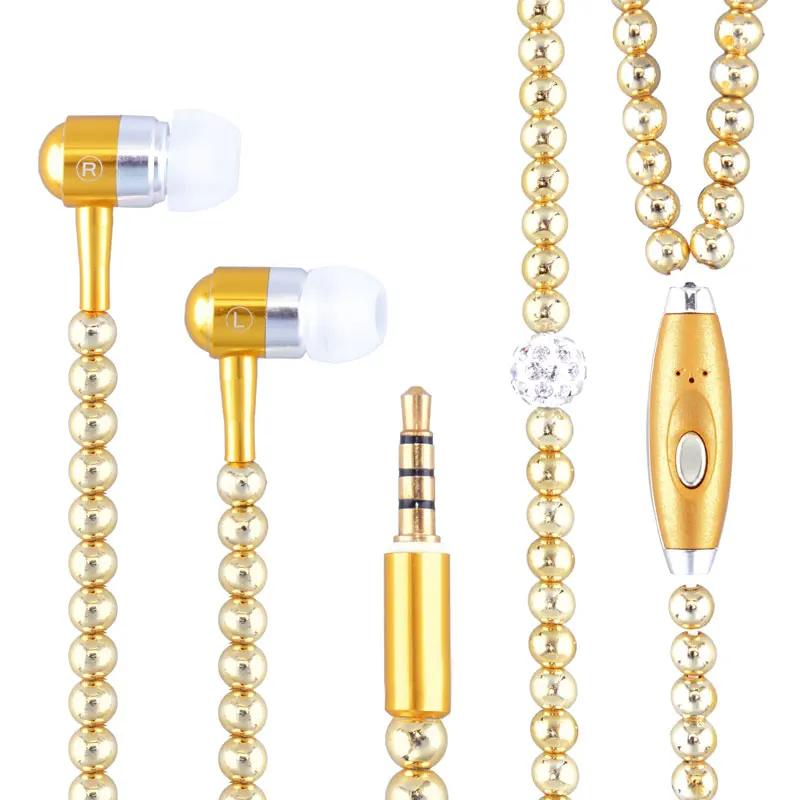 2018 Pink girl Rhinestone Jewelry Pearl Necklace Earphones With Mic 3.5mm Earbuds For Xiaomi iphone Brithday Gift fone de ouvido |