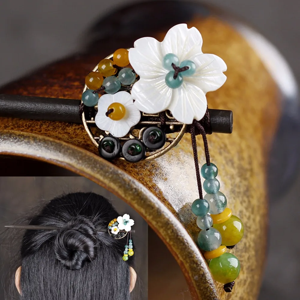 Этнический ручной работы деревянный корпус палочки для волос китайский бисер из