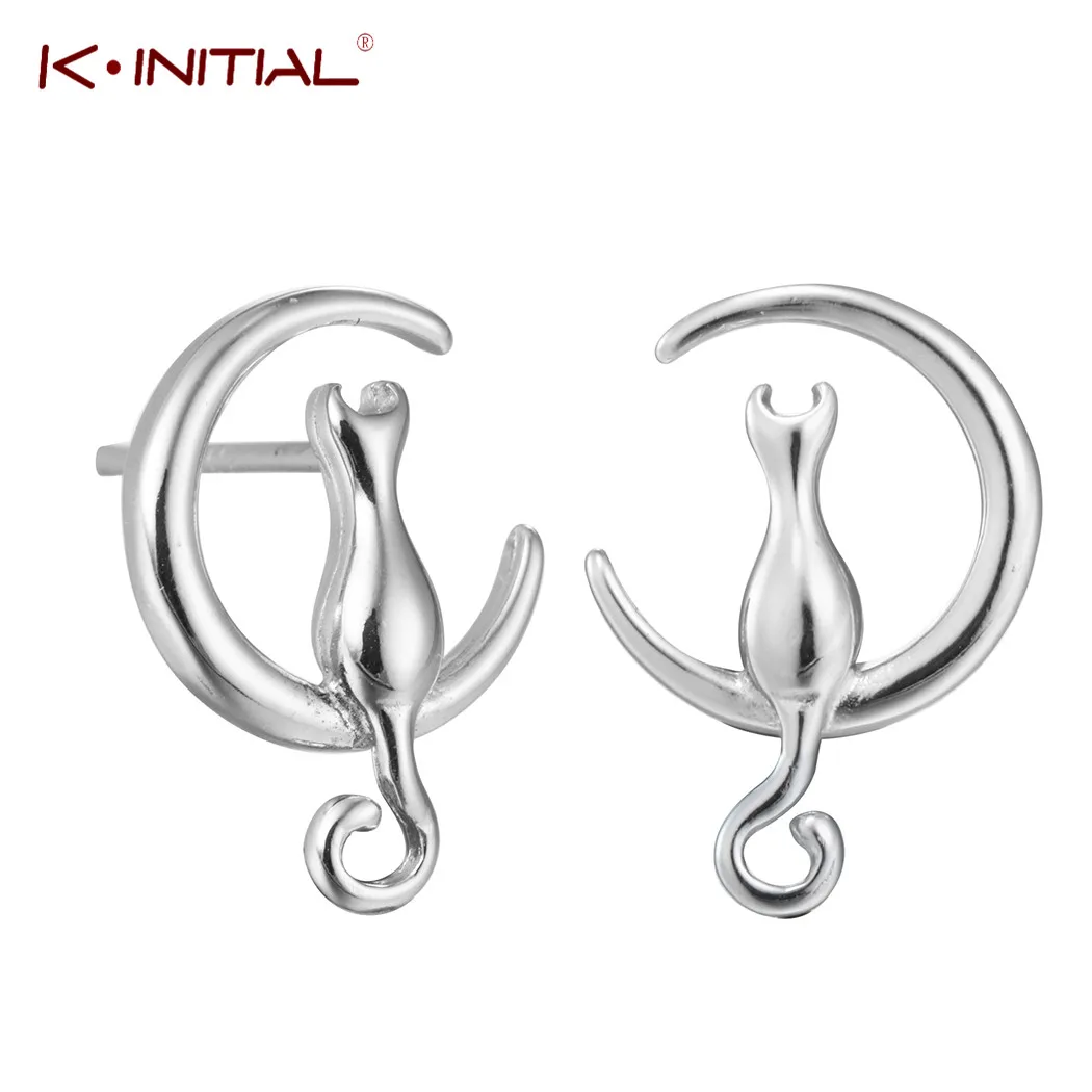 Kinitial Прямая поставка новейший стиль Серебряный цвет Кот на Луне серьги гвоздики