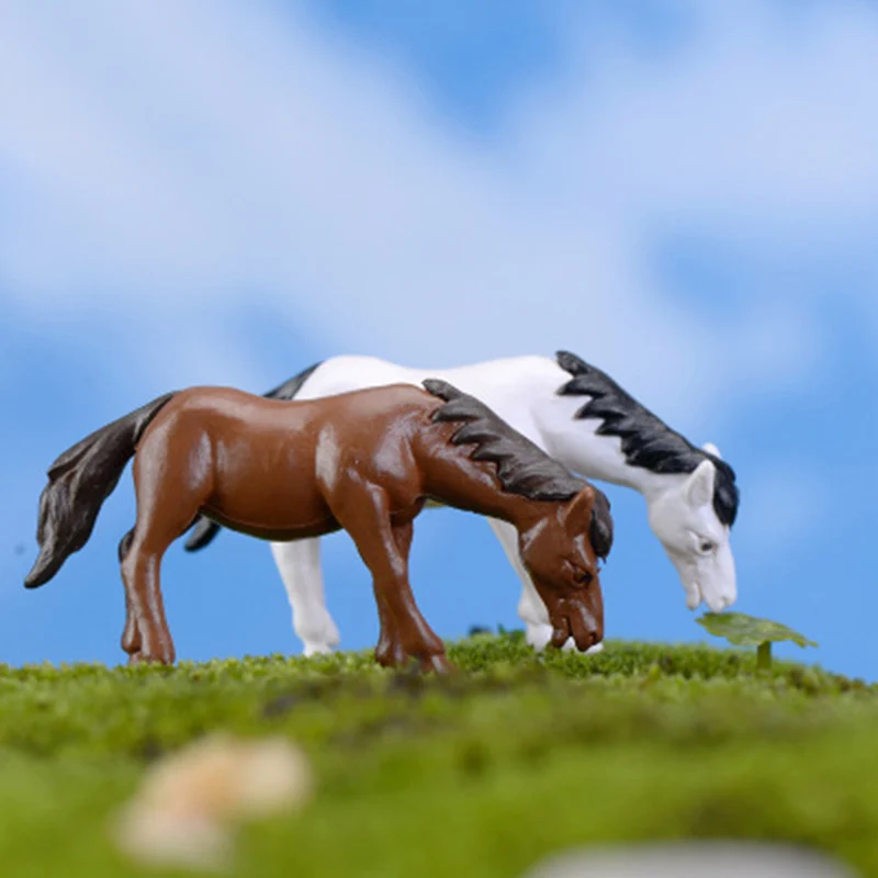 ZOCDOU 2 шт. изящная лошадь мох пастбище Caballo модель Маленькая Статуэтка фигурка мини ремесла орнамент миниатюры DIY Декор Стола