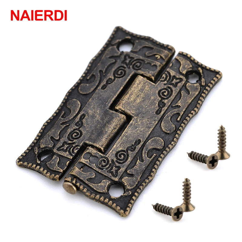 

4PCS NAIERDI Antique Bronze Hinges Cabinet Door Drawer Decoration Vintage Hinge For Jewelry Wooden Box Furniture Hardware