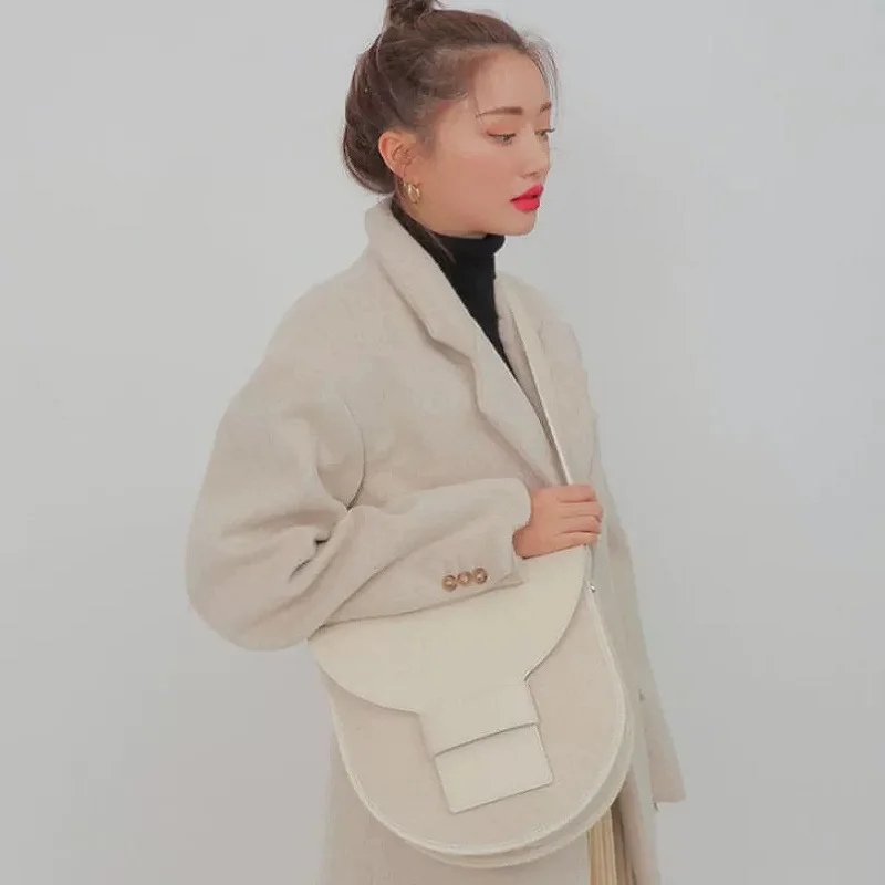 Женская сумка седло из холщовой кожи Большая вместительная через плечо в