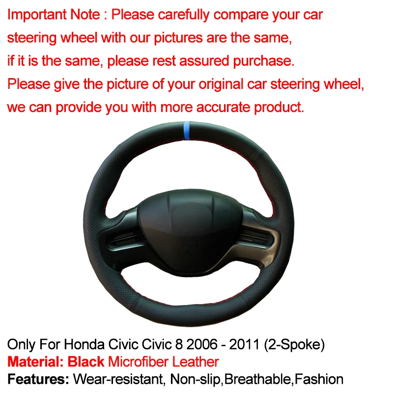HuiER Hand Sewing Car Steering Wheel Cover For Honda Civic 8 2006 - 2009 2010 2011 (2-Spoke) Braid on the Steering-Wheel | Автомобили и