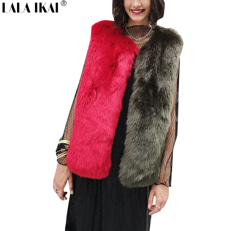 2017 На зимнем меху жилет Для женщин Лоскутная Цвета цвет красного вина темно серый