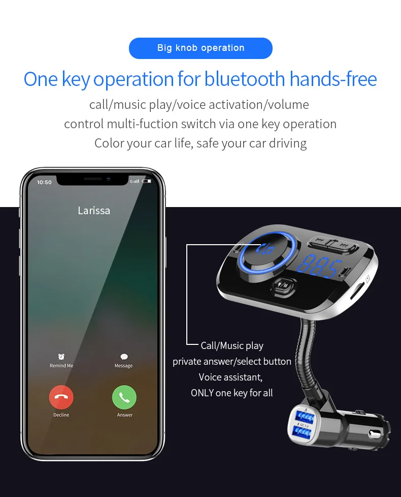 Fm-передатчик модулятор Aux Bluetooth 5,0 Handsfree автомобильный комплект QC3.0 быстрое зарядное устройство двойной USB Поддержка SiRi TF карта для двух устройств