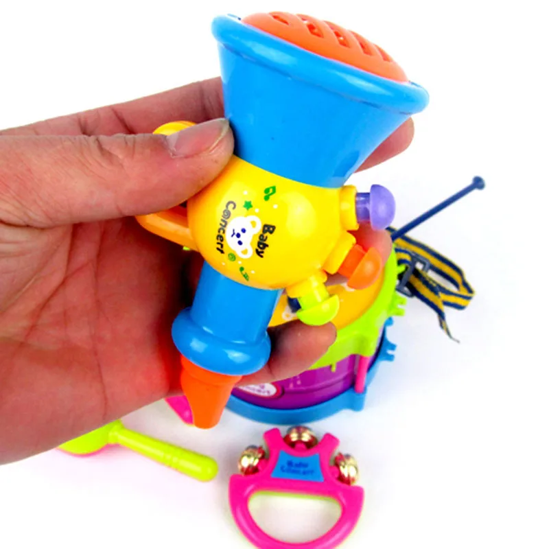 5 Pcs/Set Mini Alat Musik Band Roll Drum Horn Musik Mainan Set Bayi Memahami Bel Tangan Drum Menyenangkan Awal Pendidikan mainan Musik