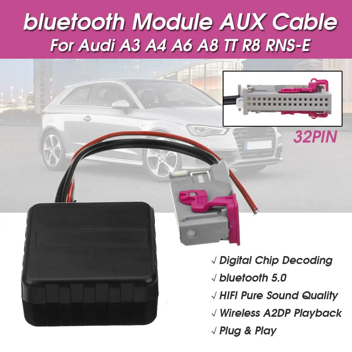 32 Pin автомобильный bluetooth комплект модуль AUX вход аудио кабель адаптер для Audi A3 A4 A6 A8 TT R8 RNS-E
