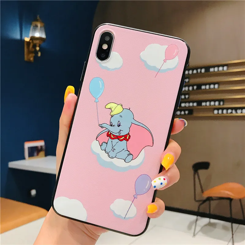 Lovely Cartoon Dumbo Phone Case for iphone Xs Max XR X 8 7 Plus 6S 6 relief gloss oil Soft Back Cover Coque Capa |