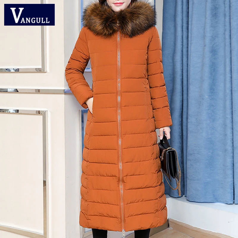 Vangull Winter Women Parkas Fashion Female Long Sleeve Hooded Jackets Autumn Slim Zipper X-Long Thick Coats Suatans Outerwear