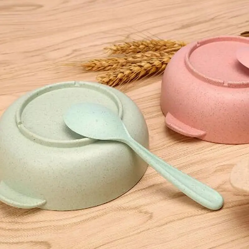 Детская пищевая добавка миска из пшеничной соломы с ложкой кухонная пластиковая
