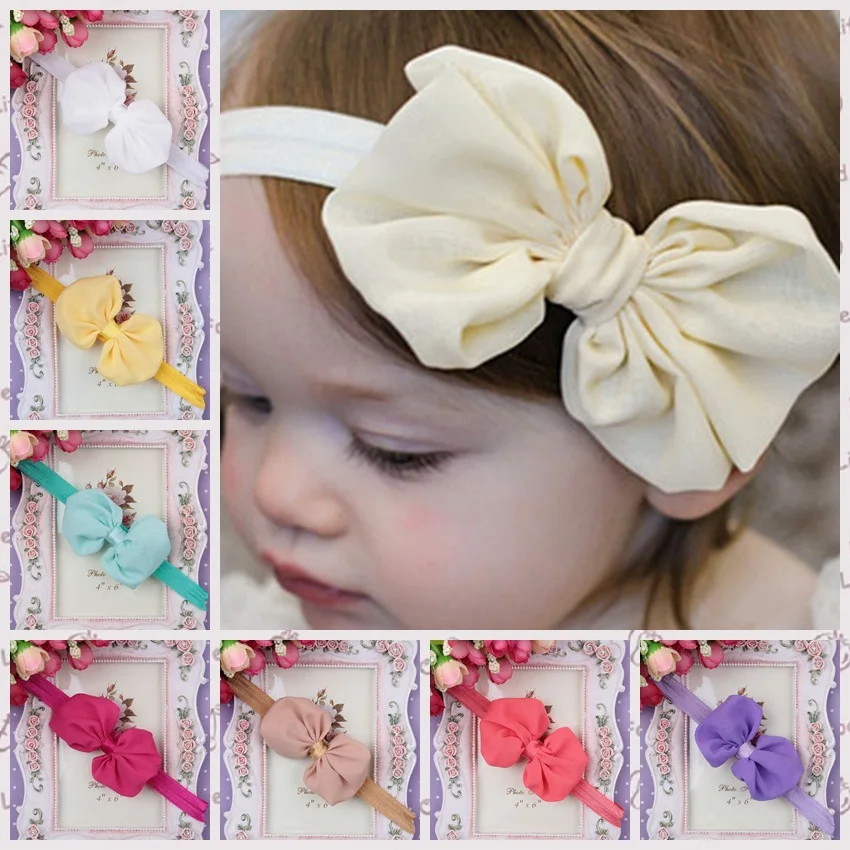 Yundfly 10pcs/lot 4&quot Kids Headband Chiffon Bowknot Baby Girls Headbands Solid Color Elastic Hair Band Headwear Accessories | Мать и