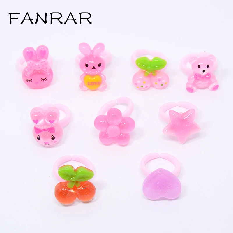 Wholesale 36pcs Mix Lot Animals Rabbit bear Flower Heart Assorted Baby Kids Girl Children's Cartoon Rings Birthday party gift |