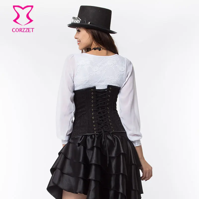 Стальной черный парча винтажный Готический Корсет Талии Тренажер плюс размер