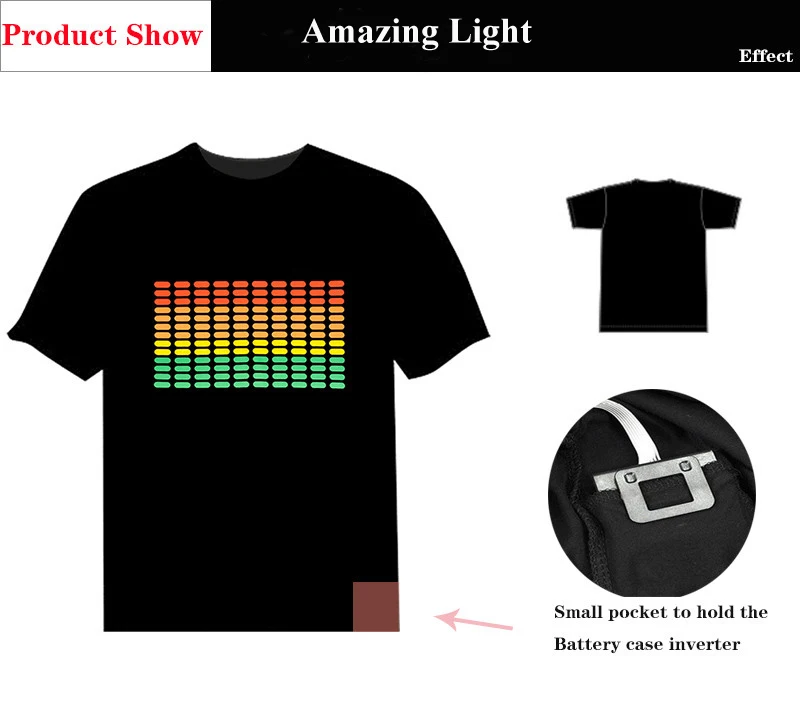 Hot sale High Quality unisex 100%Cotton LED t shirts equalizer Sound Activated EL T shirt Amazing light brand led t-shirt | Автомобили и