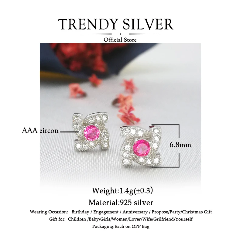 Серьги-заглушки из кубического циркония рубинового цвета с камнями для женщин и