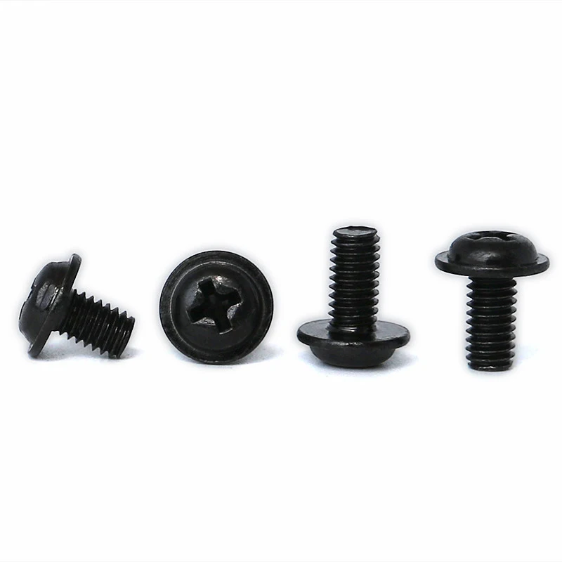 

20pcs M4 carbon steel black semi-circular head with pad Phillips head round heads household screws bolt screw 6mm-16mm length