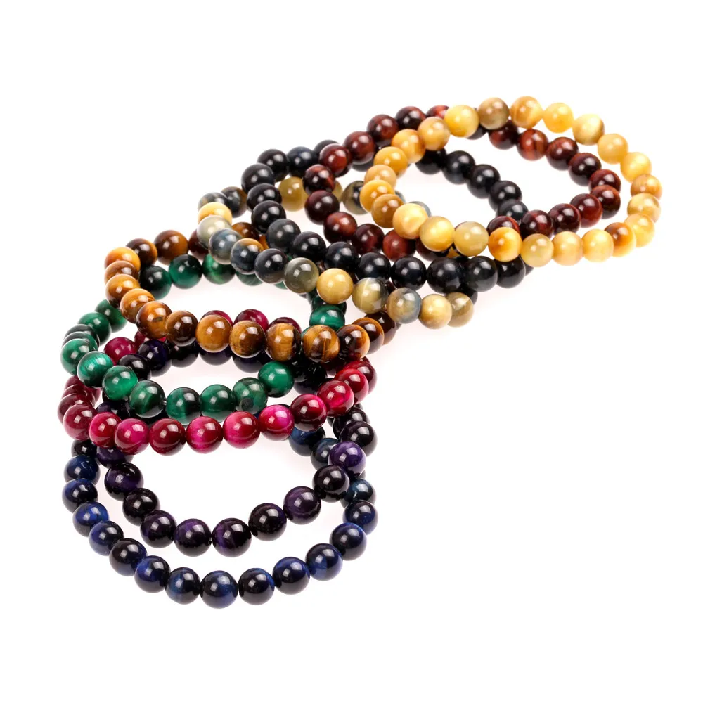 

Trendy Semi-precious Stone Bracelet Men Women 8 10mm Natural Colorful Tiger Eye Stone Handmade Healing Bracelet Balance Pulsera