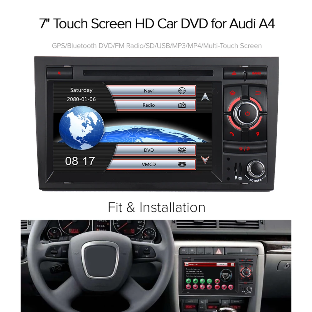 A-sure 7 дюймов радио Автомобильный gps dvd-плеер для Audi A4 2002-2007 S4 RS4 с 3g SWC RDS DAB + задний USB