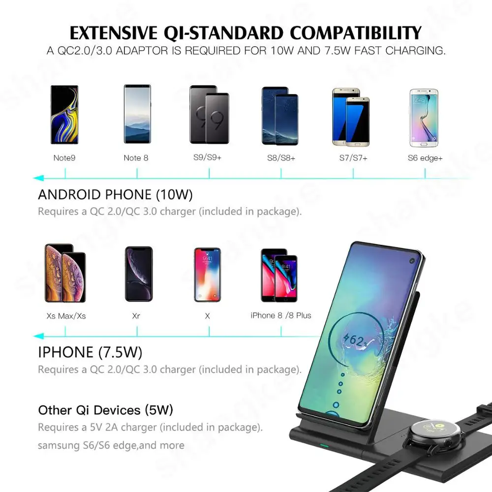 Беспроводное зарядное устройство подставка для samsung Galaxy Watch S2 S3 S4 iPhone 8 X XS XR S10 S9 S8