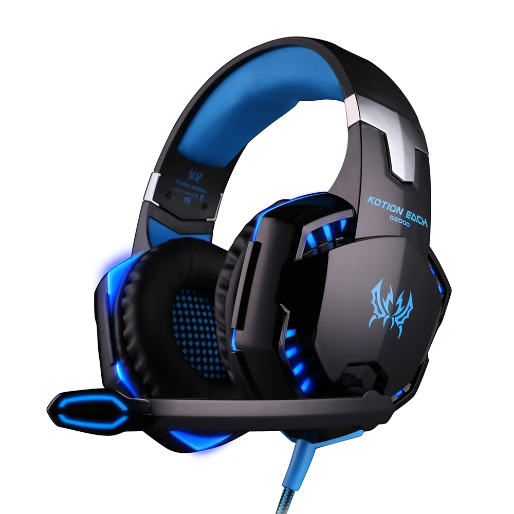 Black Blue KOTION каждый G2000 профессиональная игровая гарнитура 3,5 мм проводной микрофон светодиодный свет шумоизоляция мягкий наушник для компьютера PC Gamer - Цвет: Black Blue