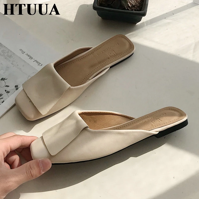 HTUUA/удобная обувь без задника с закрытым носком женские шлепанцы на плоской
