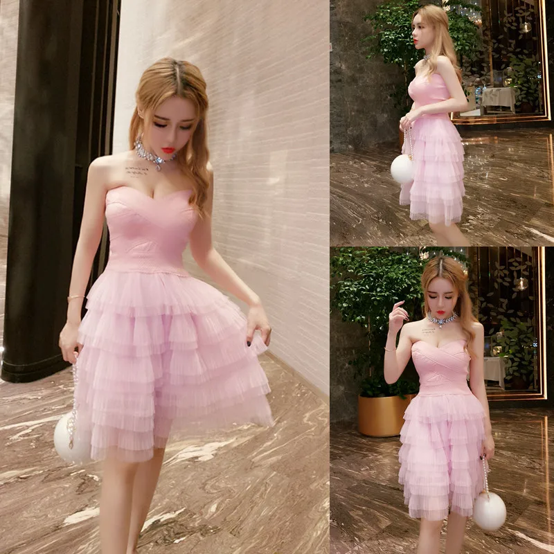 Pink Strapless Ruffles Chic Evening Gowns 2018 Women Dress Cascading Ruffle Formal Celebrity Sexy Party Prom Vestido | Женская одежда