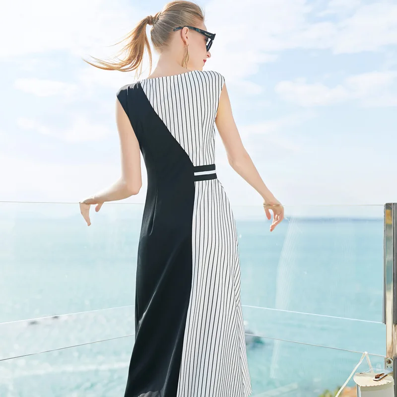 Платье женское летнее без рукавов с принтом в полоску | Женская одежда