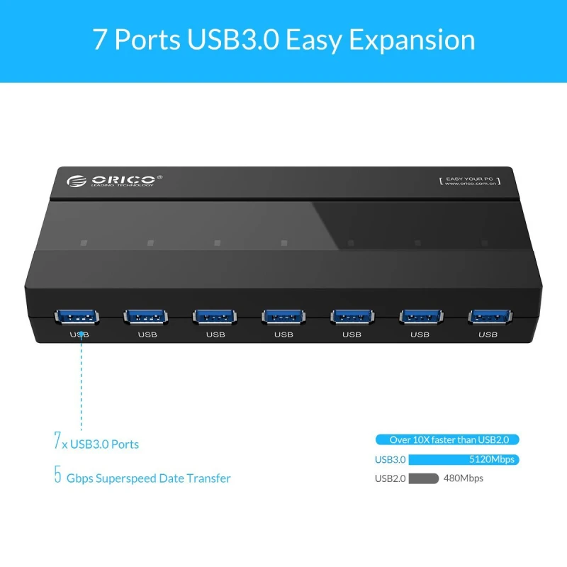 ORICO H727RK U3 BK ABS 7 портов 3 0 USB концентратор с 12 V адаптер питания черный|usb network hub|usb