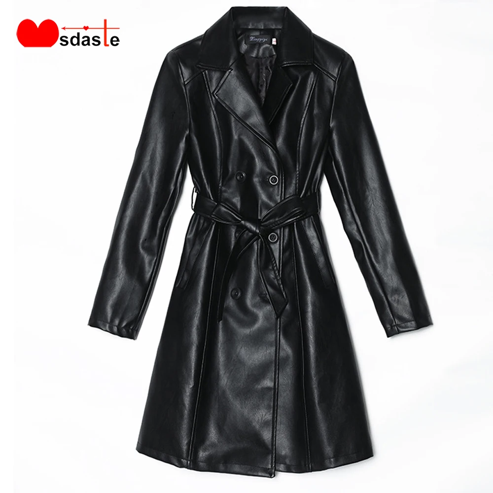 Женский Тренч из искусственной кожи осень 2019 новинка двубортный с поясом Jaqueta