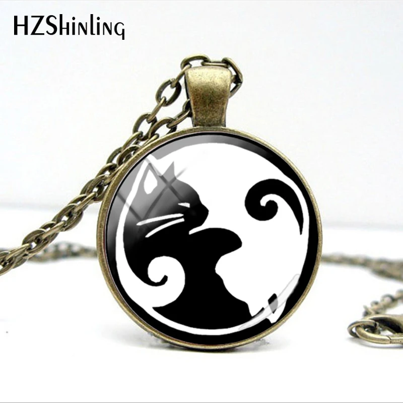 Модное ожерелье с подвеской-кабошоном изображением животных и кошек Ying Yang ручной