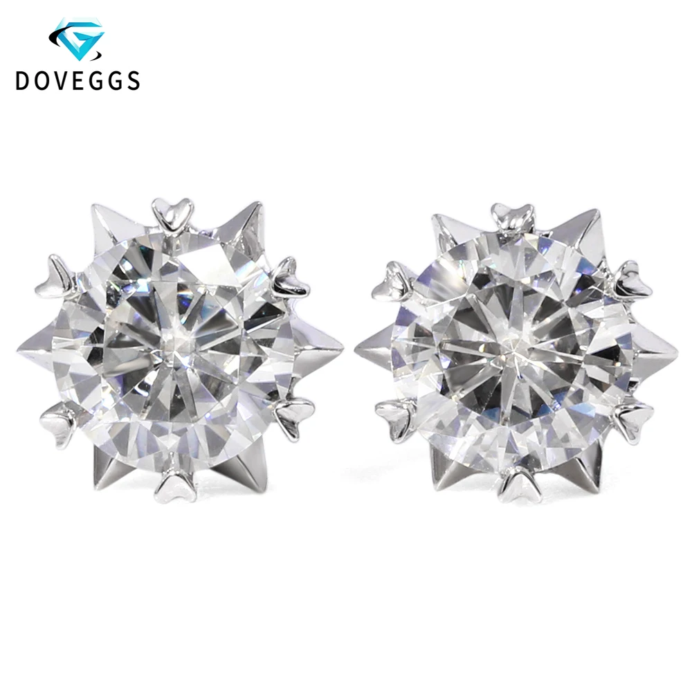 Женские серьги пусеты DovEggs из белого золота 14 к CTW 5 мм F бесцветные