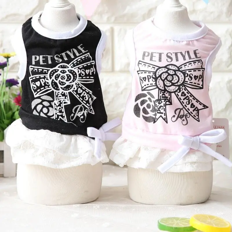 Cotton Princess Bow Print Girl Female Dog Dress Clothing For Dogs Puppy Cat Pet Clothes Apparel Products Chihuahua|cat dresses for cats|pet cat