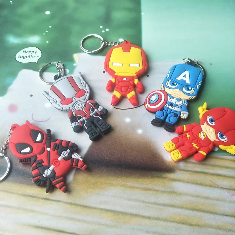 Marvel Дэдпул Бэтмен мультфильм ПВХ брелки Железный человек Капитан Америка Забавные милые подвесные брелоки porte clefs Llaveros детский подарок