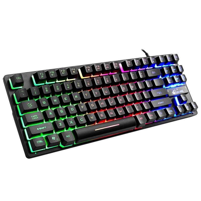 Black HOT-ZIYOU LANG Проводная 87 ключ игровая клавиатура Rgb микс подсветка светящаяся для настольного ноутбука Esports игры чувствовать себя как механическая - Цвет: Black