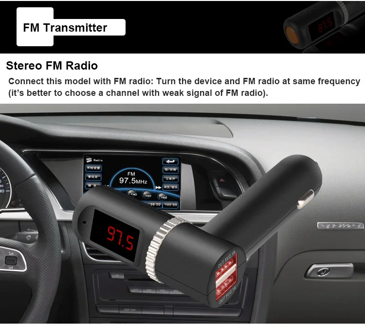 Автомобильное зарядное устройство YUANMINGSHI с Bluetooth и двумя USB портами FM