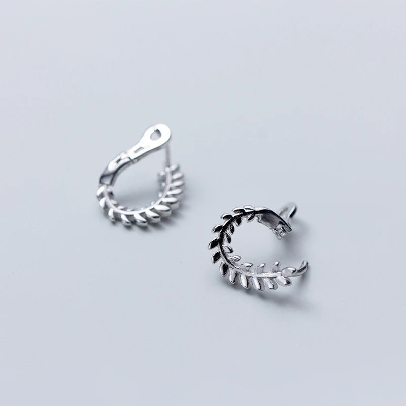 925 sterling silver Модные серьги-кольца Huggie с натуральным 925 пробы и листьями серебряного дерева для женщин и девушек, хорошее ювелирное изделие(SE387 - Окраска металла: 925 sterling silver