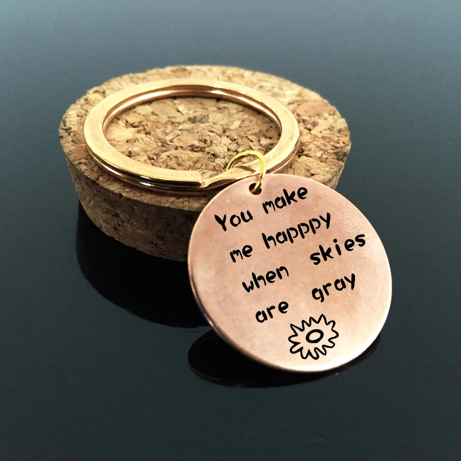 Novel Jewelry 3 Colors Keychain Engraved You make me happy when skies are gray Sun Stainless Keyring For Couples Valentine Gift | Украшения