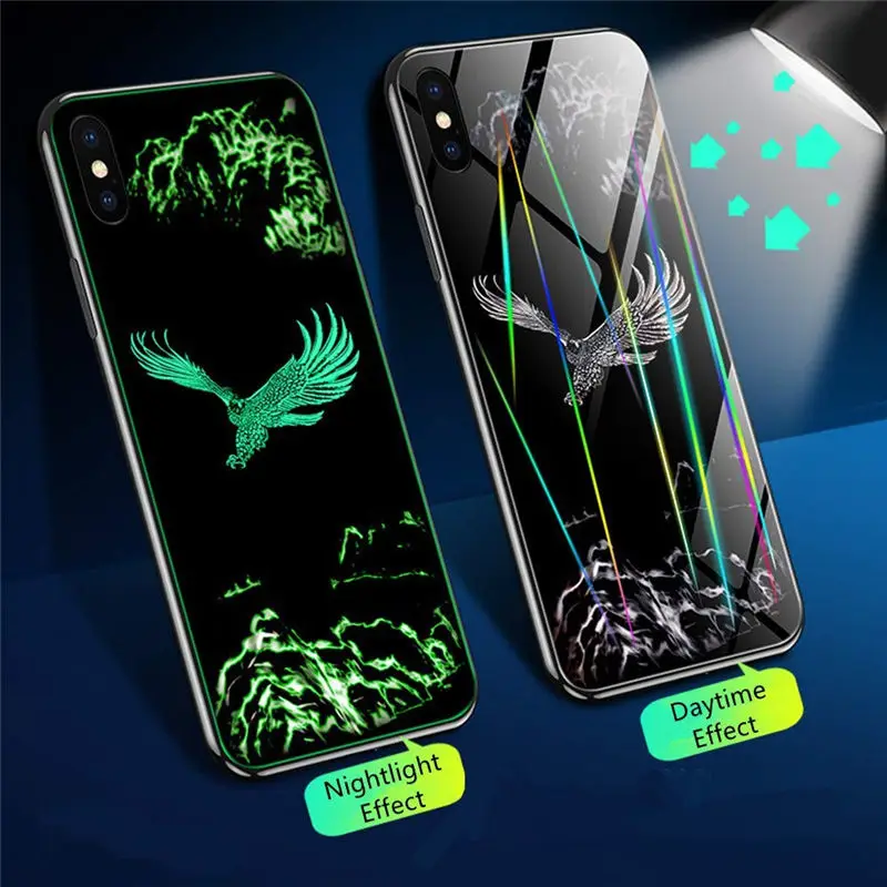 C-Eagle Светящийся чехол из закаленного стекла для iPhone X, 8, 7, 6, 6S Plus, роскошная стеклянная задняя крышка, чехол для телефона s, для iPhone X, XR, XS, MAX, Capa - Цвет: C-Eagle