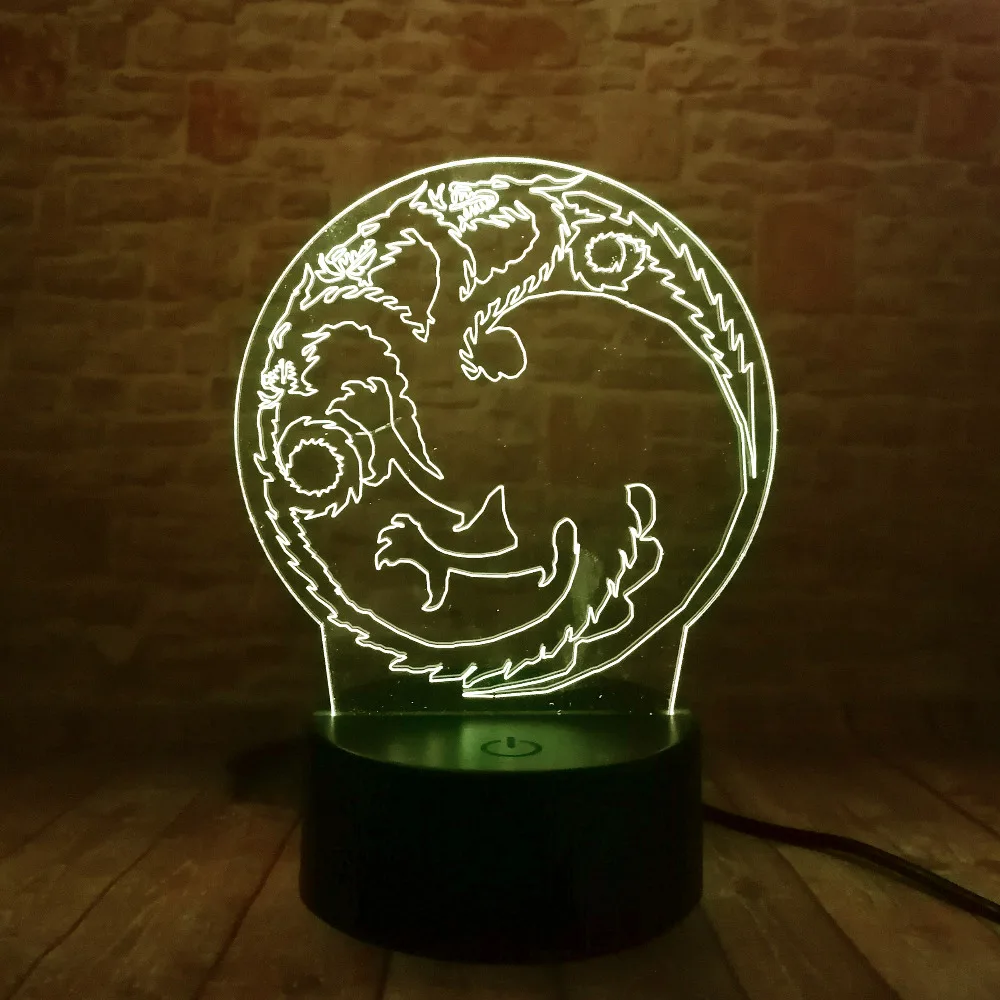 Luminaria новинка 3D Круглый дракон тотем 7 цветов затемненный ночник домашний декор