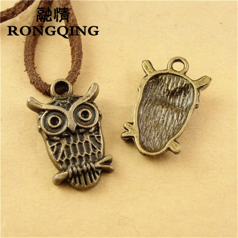 

RONGQING 60pcs/lot 13*22MM Antique Bronze Owl Pendant for Jewelry Accessories Bird Findings