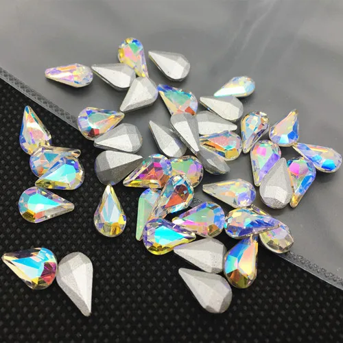 crystal ab Glass Crystal Pear 5*8mm 6*10mm 8*13mm nice colors Waterdrop water drop teardrop shape Glue on rhinestone beads nailart diy trim - Цвет: crystal ab