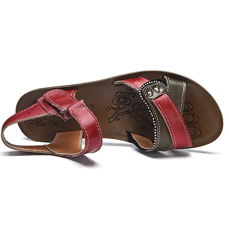 Женские сандалии из натуральной кожи на плоской подошве летние шлепанцы липучке