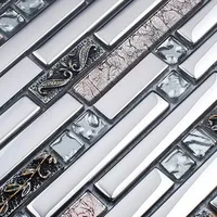 gray color stianless steel mixed leaf mark tiles & diamond kitchen backsplash  dining room wall tiles bedroom wall mosaic tiles
