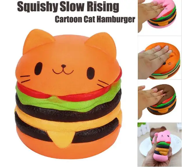 

3pcs/lot Cute Kawaii Soft Squishy Jumbo Cartoon Cat Hamburger Scented Slow Rising Exquisite Kid Soft Decompression Fun Toys