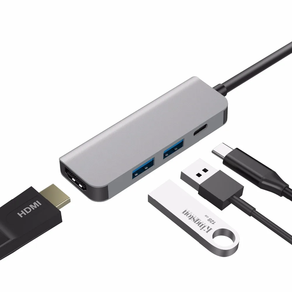 Тип C концентратора до 4K HDMI совместимых с PD и два USB-A 3 0 ключ для ноутбука или