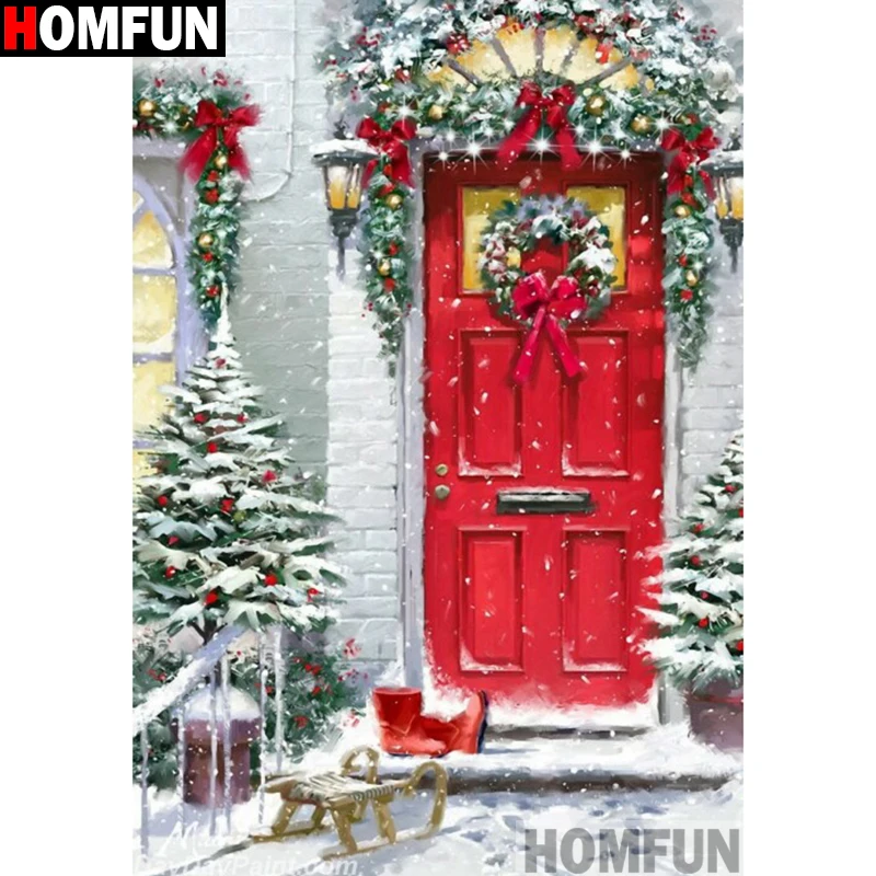 Алмазная 5D Вышивка HOMFUN Рождественская дверь картина сделай сам с полными