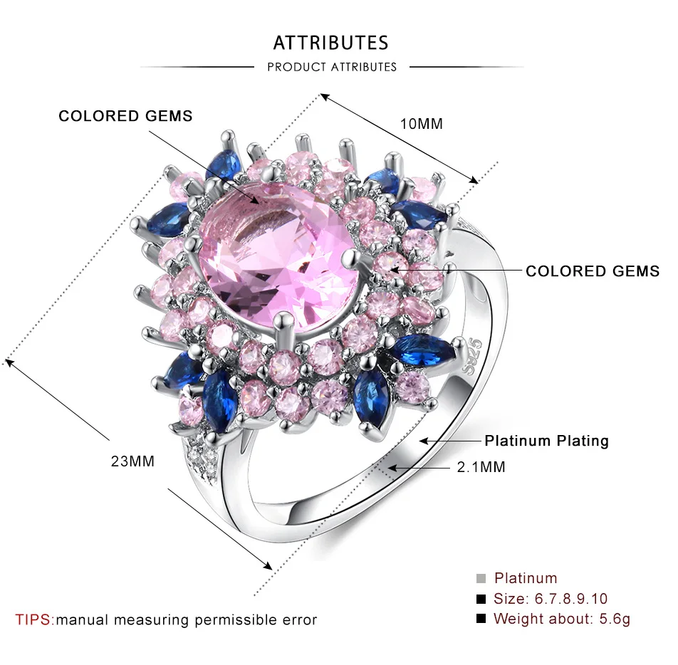 3.0Ct модное Настоящее твердое 925 пробы Серебряное кольцо для женщин подарок AAA разноцветный циркониевый ювелирные изделия синий паве цветок серебряные обручальные кольца