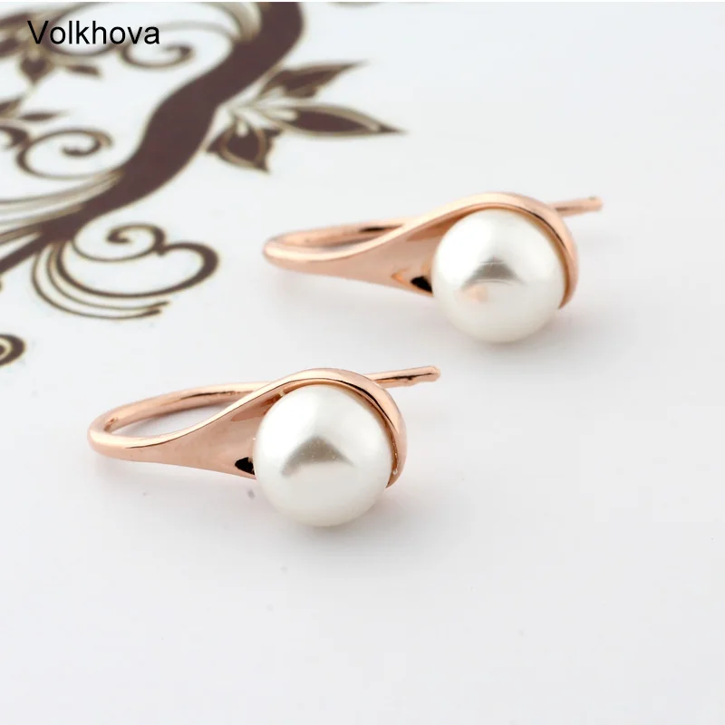 Free Shipping Fashion Jewelry Wholesale 585 Rose Gold Color Earrings Imitation Pearl Drop for Women Girls Gift | Украшения и